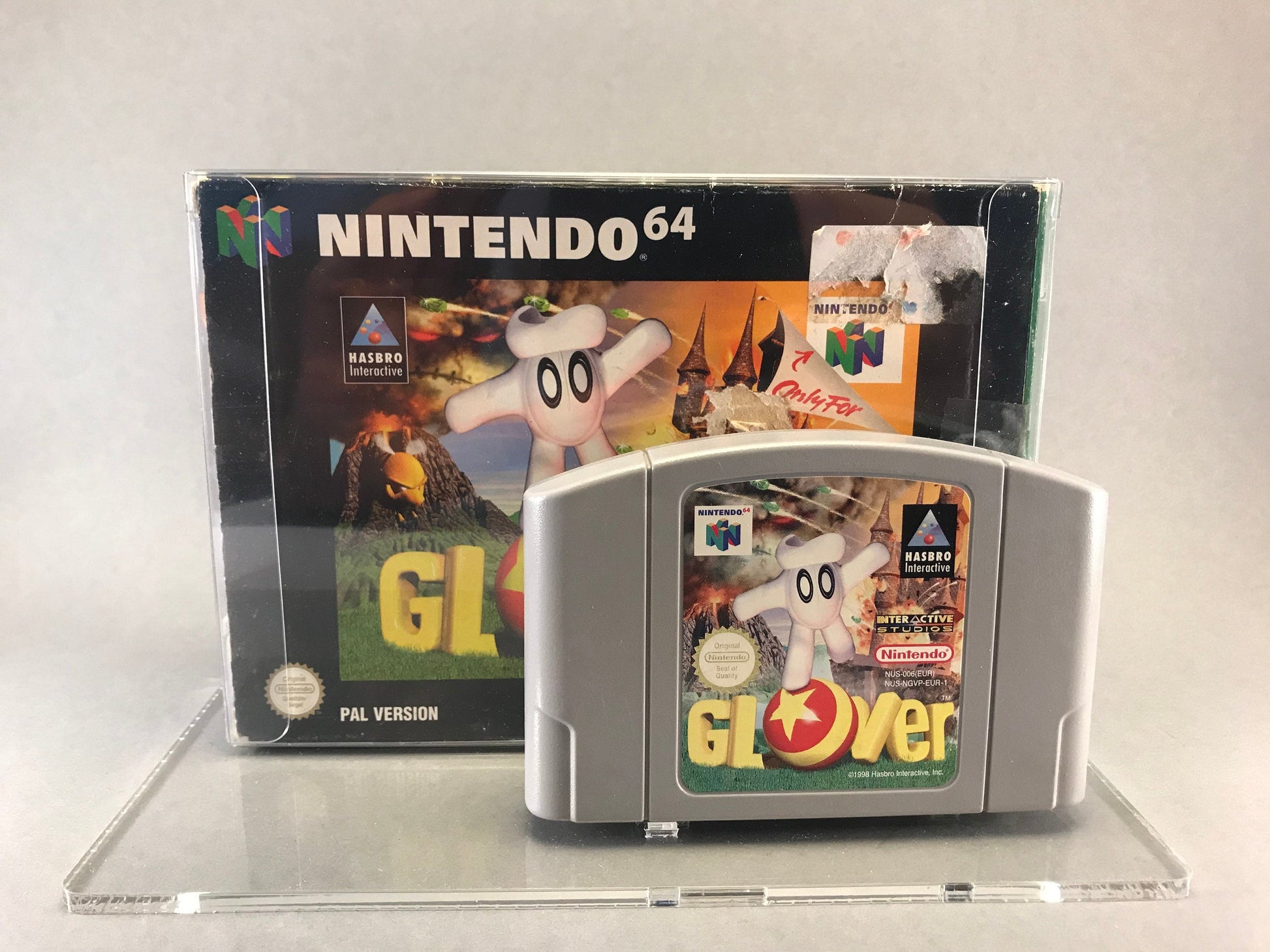 Acryl Aufsteller, Displayständer für Nintendo N64  Modul + OVP Box